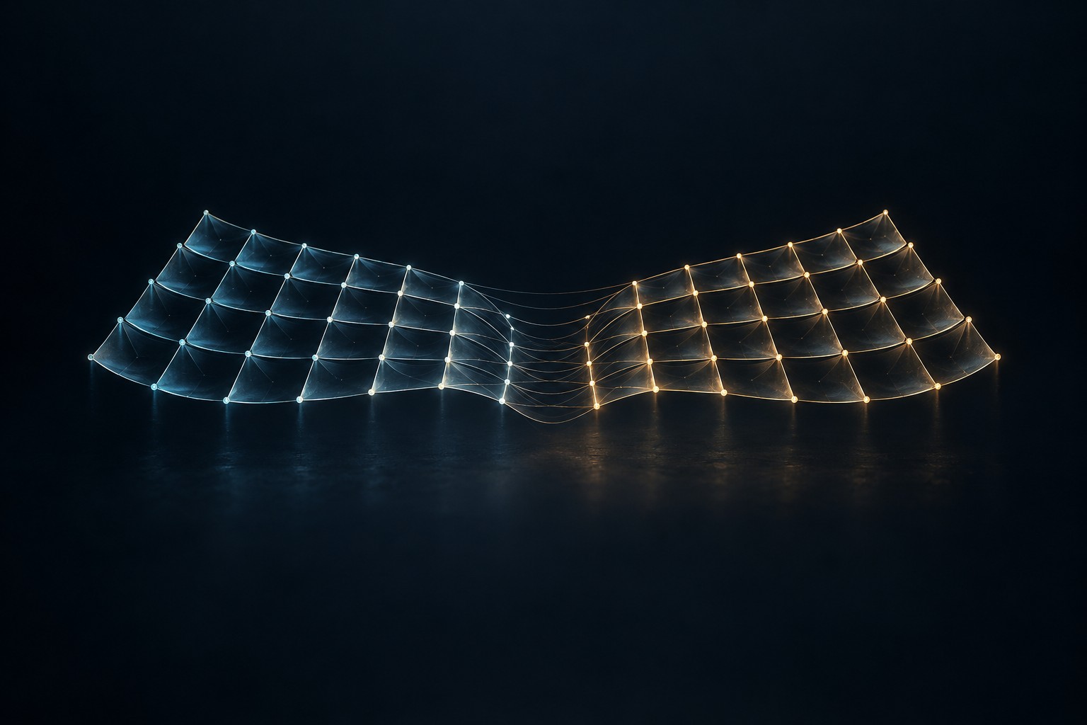 The two sides of the folded grid meet through paired connections. This finite arrangement stands for the table of collision deviations: past one hundred, a decimal prime's last two digits select one of forty entries. However large the prime becomes, it returns to that same table.