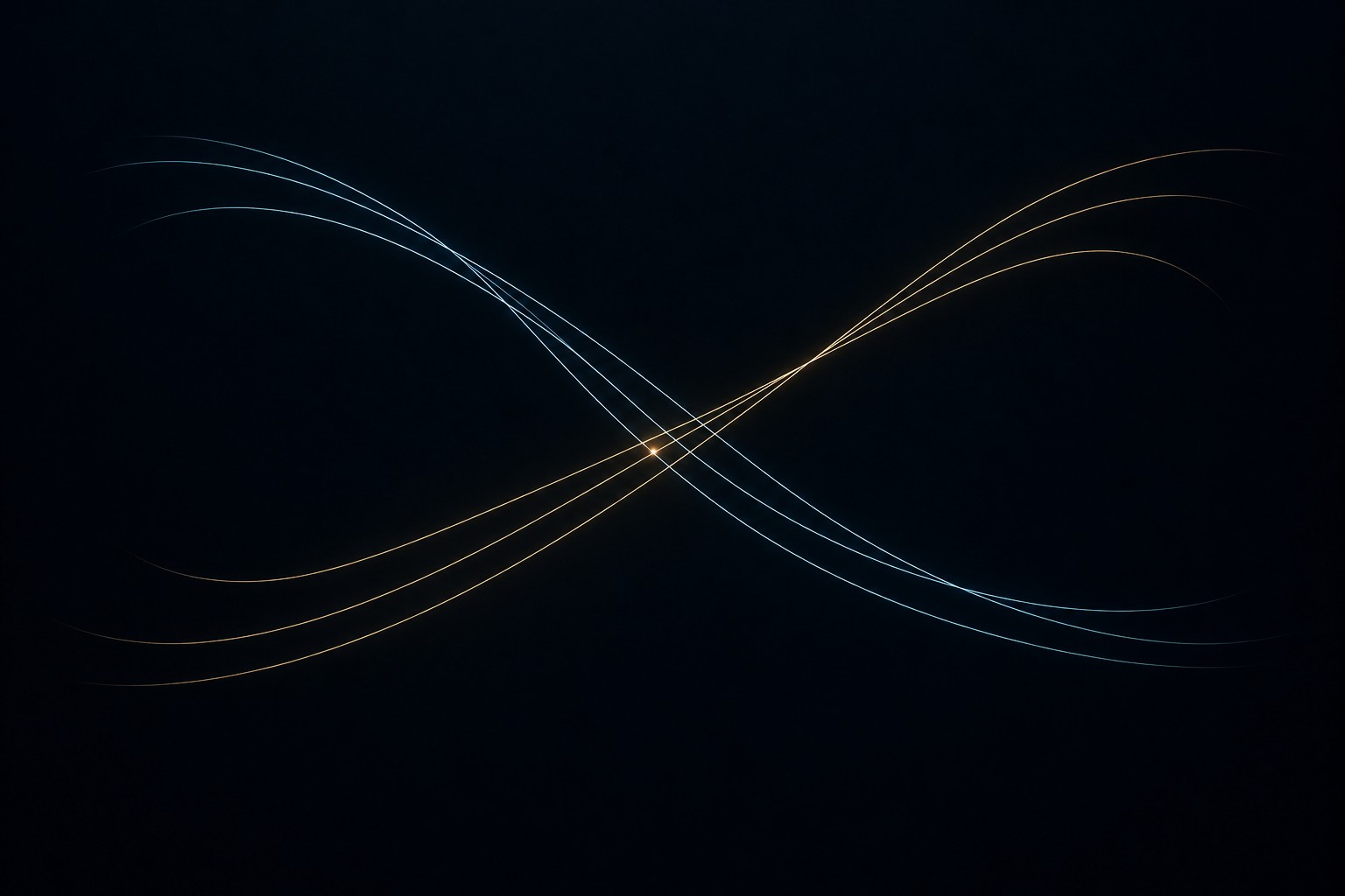 Blue and gold curves cross while keeping their separate paths. Centered collision signals from coprime bases remain recoverable from their mixture, and their energies add without a cross-term.