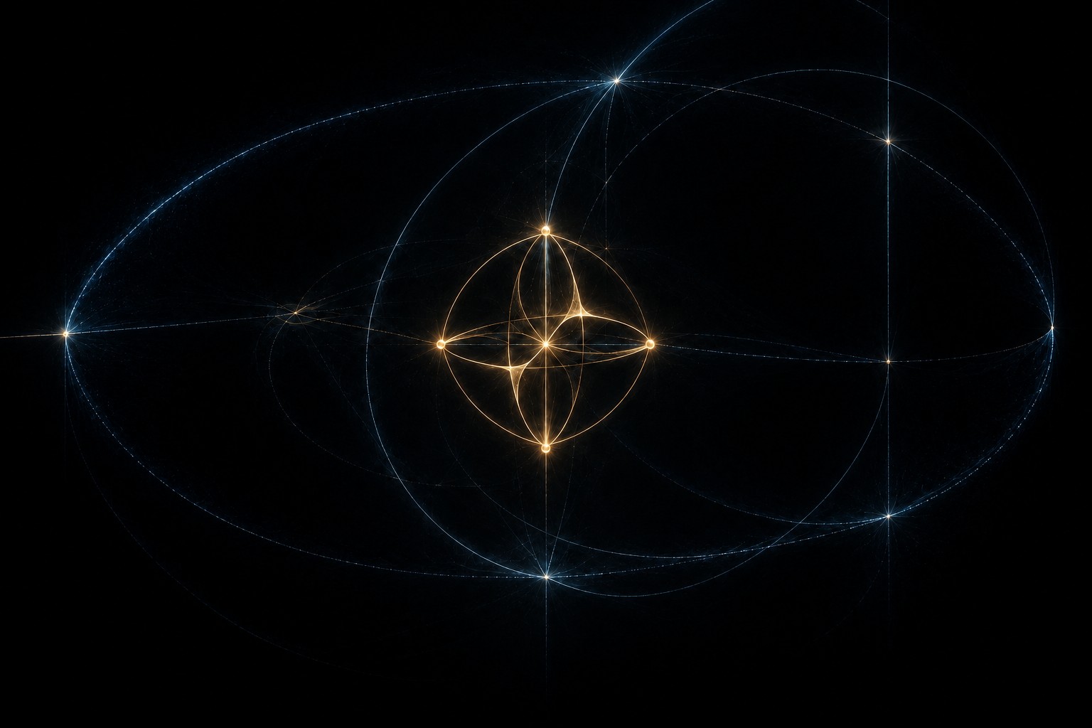 The larger outline fades while a small gold framework remains. It pictures the distinction behind the name nfield. Counts and measurements can change while the finite structure that determines them survives.